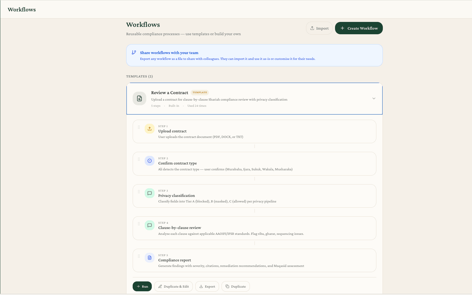 Ask Ali:compliance workflow with 5 verification steps